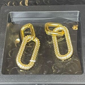 Gold Earrings for Women , Simple Dainty 14K Gold Plated Paperclip Square Chain